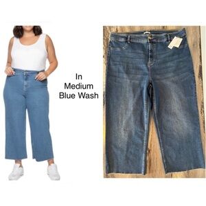 Dex Plus High Rise Stretch Wide Leg Cropped Culotte Blue Jean Size 22